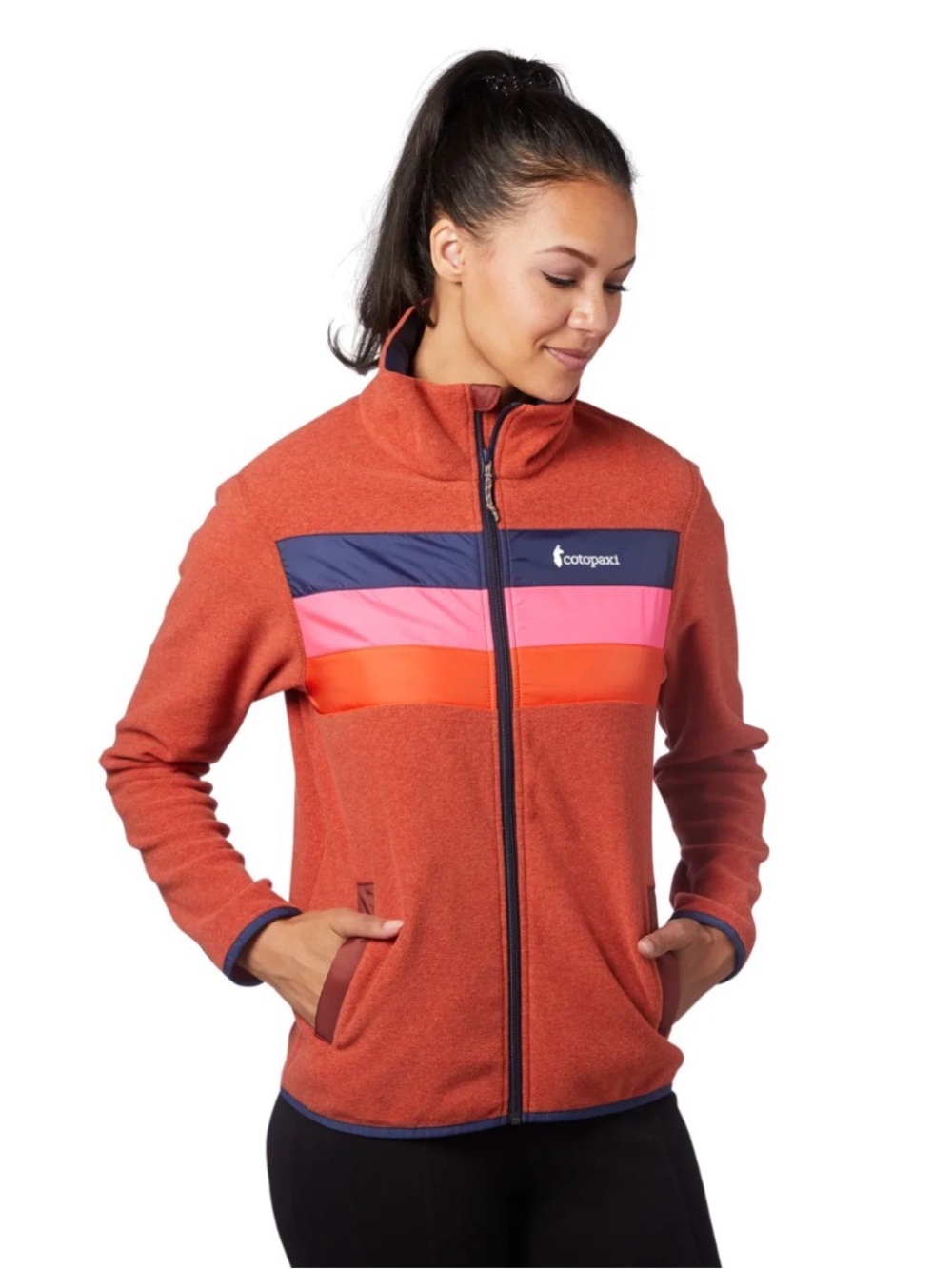 Cotopaxi Teca fleece Women's Full Zip Colorblock Jacket Pockets L- hot sauce